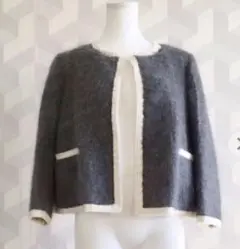 美品✨ ドゥロワー シャギーノーカラージャケット モヘヤウール グレー 2 M