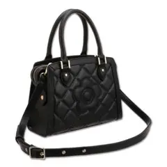 【美品】MARY QUANT スクエアキルトデイジーパッチ 2WAYトート　黒
