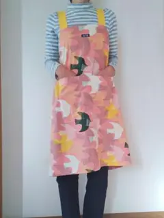 北欧風バッククロスエプロン★鳥柄、脱着楽々♫カフェエプロン、陶芸