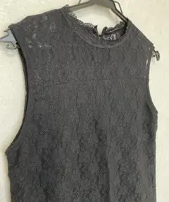 美品 レース ノースリーブブラウス スタンドカラー ブラック Mサイズ