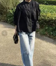 FMiBL gathered shirt ブラック　シャツ　ブラウス