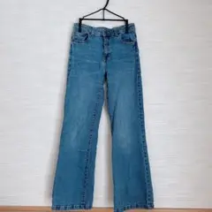 ライトブルー ストレートデニム フレアジーンズ ミドルライズ
