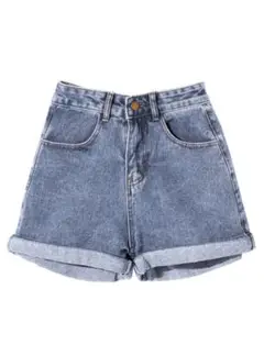 デニムショートパンツ ハイウエスト ロールアップ