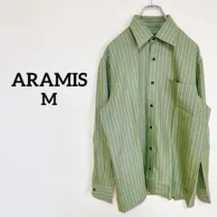 【アラミス】　長袖シャツ　カシミヤ　ウール　高品質　日本製　緑　ストライプ　M