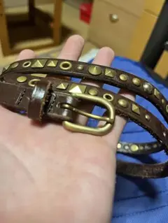 スタッズ装飾 ブラウンレザーベルト