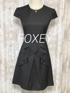美品 FOXEY フィットアンドフレア ビッグリボン ワンピース