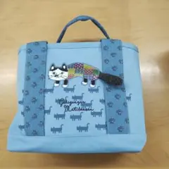 新作！クスグルジャパン　ネコまるけ　猫刺繍の青いキャンバスバッグ