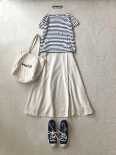 オーチバルボーダーTシャツ+SLOBEイエナリネン混美シルエットスカートのセット