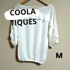 COOLATIQUES フリル付きホワイト五分袖チュニック