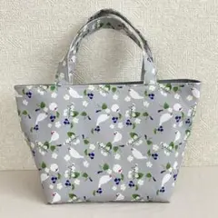 【ハンドメイド】すみれと桜草と白文鳥のマチ付きミニトートバッグ