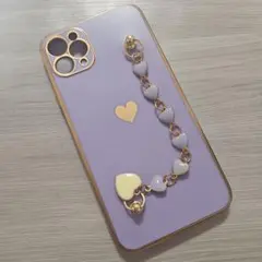 iPhone 11 Pro Max ケース ハートチェーンストラップ付 パープル