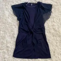 PETIT STYLE 小さいサイズ　ネイビー　丈長　半袖ブラウス　Sサイズ
