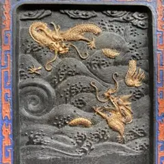 中国古墨 大清乾隆年　墨 中国古墨『大清乾隆年汪進聖製』御賜龍紋福字紋金彩書道具商品