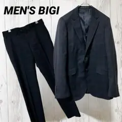 【MEN'S BIGI】メンズスーツ　上下セット　チェック柄　黒