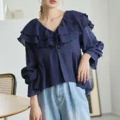 kastane メッシュフリルブラウス