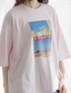 ピンク グラフィックプリント Tシャツ