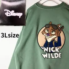 ディズニー　ニックワイルド　3Lサイズ　グリーングレー系　ビッグプリント　古着