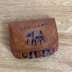 タイ製レザーコインケース 象の刺繍