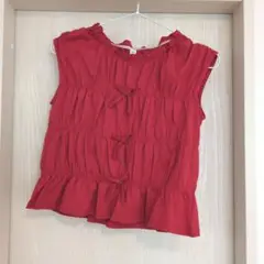 レッド　ノースリーブトップス フリル リボン