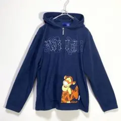 US古着 90s Tigger フリース パーカー ハーフジップ ネイビー 刺繍