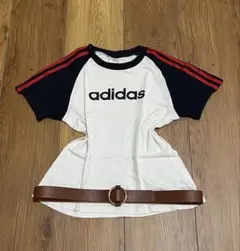 【adidas】00's 万国旗タグ ラグラン ロゴ英字プリント y2k チビT