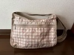 レスポートサック ベージュ✖️アイボリー系チェック刺繍ショルダーバッグ