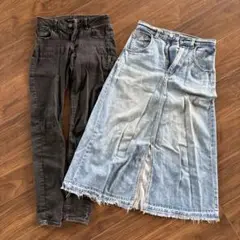 GUデニムスカートとOLD NAVYスキニージーンズセット