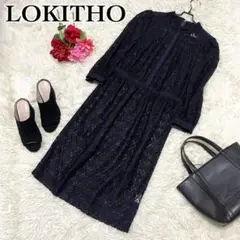 LOKITHO ロキト 総レースワンピース ドレス ネイビー レディース