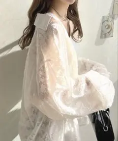 Futier land ジャガードフラワーシアーシャツ