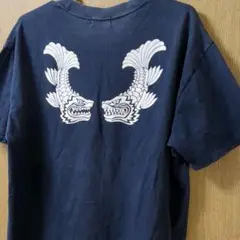 和風 和柄 Tシャツ バックプリント しゃちほこ ネイビー L 麿紋