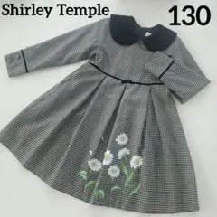 シャーリーテンプル/秋冬/千鳥格子/花柄/ワンピース/モノトーン/襟付き/130