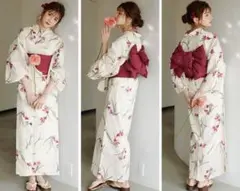 浴衣 5点セット❣️浴衣・しわ兵児帯・下駄・着付け本・腰ひも 【水草と金魚あそび】