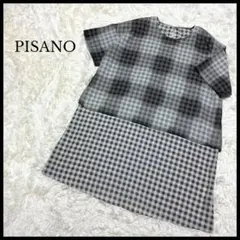 【PISANO】ピサーノ 半袖チェックチュニック グレー レース サラサラ素材