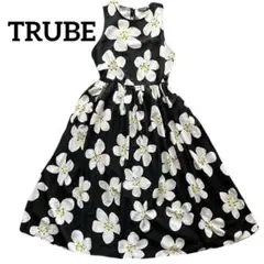 TRUBE 花柄 ノースリーブ ロングワンピース　ブラック　フレアーフリーサイズ