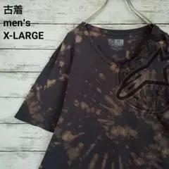 古着 a⭐︎stars Tシャツ Vネック ブリーチ加工 タイダイ こげ茶 XL