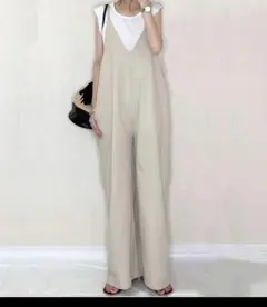 (未使用）ストラップオーバーオールVネック free size