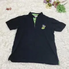 a1897【グラニフ】半袖ポロシャツ 黒 M 刺繍ワンポイント ドラクエ メンズ