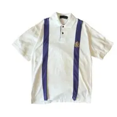 EP Polo ポロシャツ 白×紺ストライプ エンブレム刺繍入り