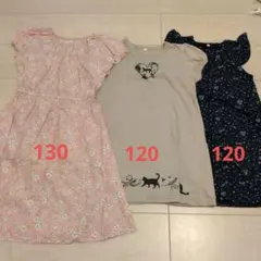 女の子 半袖＆ノースリワンピース 3点 120・130サイズ【記名無し】