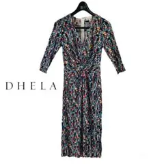★美品★ DHELA デラ ジャージー ワンピース ドレス UK8 総柄