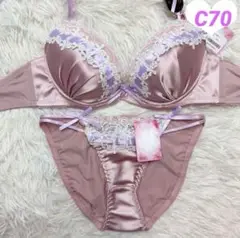 ブラショーツ C70 サテン 姫系 リボン 夢かわ ピンク 下着 241033m