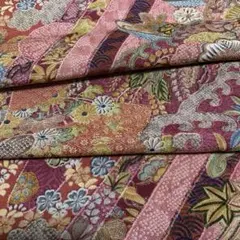 1849★着物　縮緬　立波草花模様　袖ハギレ36×116★