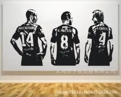 ウォールステッカー　マスチェラーノ　イニエスタ　ラキティッチ　サッカー　モノクロ