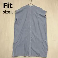 Fit エフアイティ バンドカラー ストライプ フレンチスリーブ ワンピース