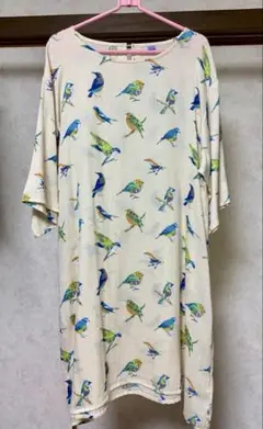 鳥プリント ルーズフィットワンピース