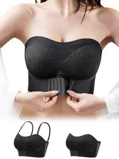 【新品】レースが綺麗なストラップレスブラ L黒　ノンワイヤー　ズリ落ちない