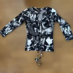 モノクロフォトプリントトップスレディースサイズ