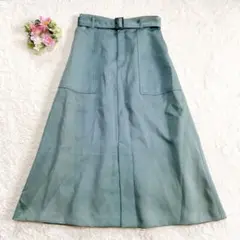 日本製★ 【イネド】 ロングフレアスカート (11号) 光沢 艶 ベルト