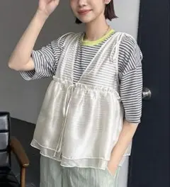 FRIFUL ラッフルトリムドローストリングスリーブレスシャツ ベスト ジレ