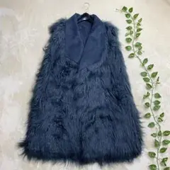 美品 ディーゼル ファー ベスト コート ロング ブルー